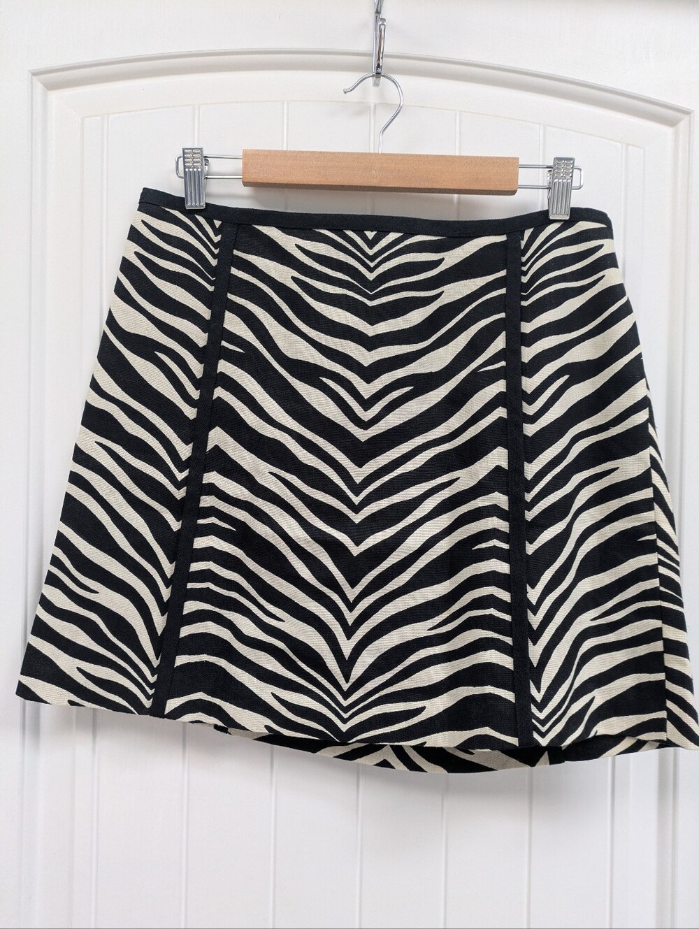 J. Crew Zebra-Print Linen Mini Skirt- Black & Cream
